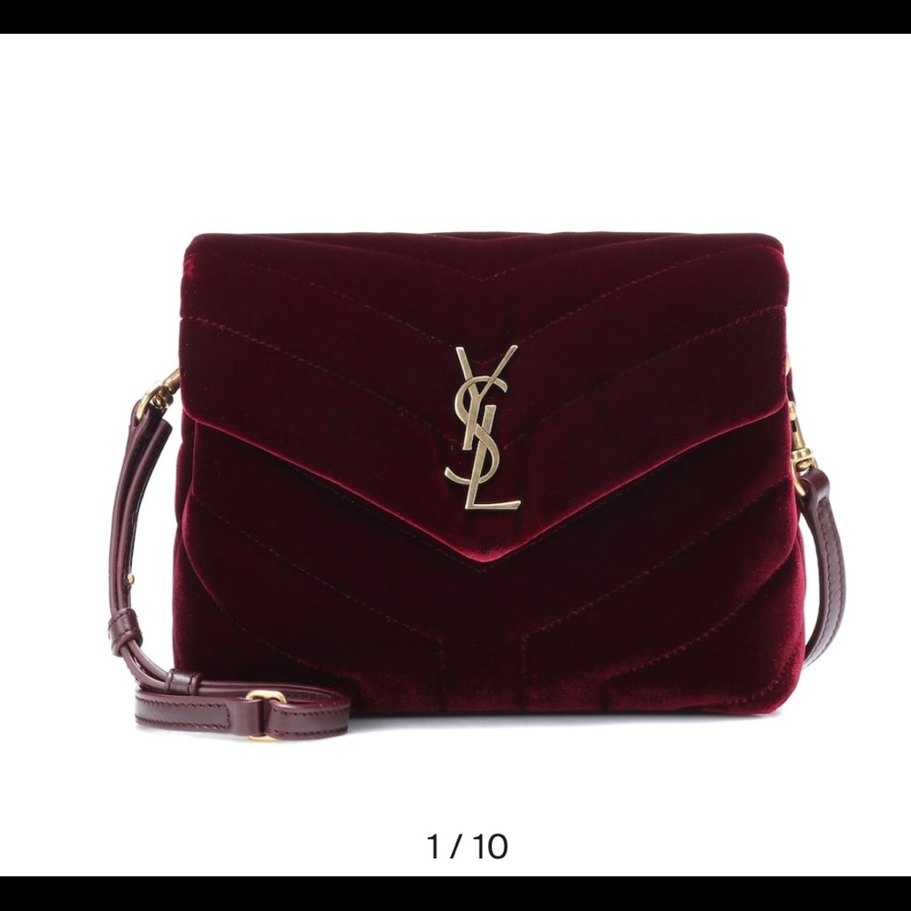 YSL velvet quilted monogram Toy Loulou crossbody bag in French burgundy.